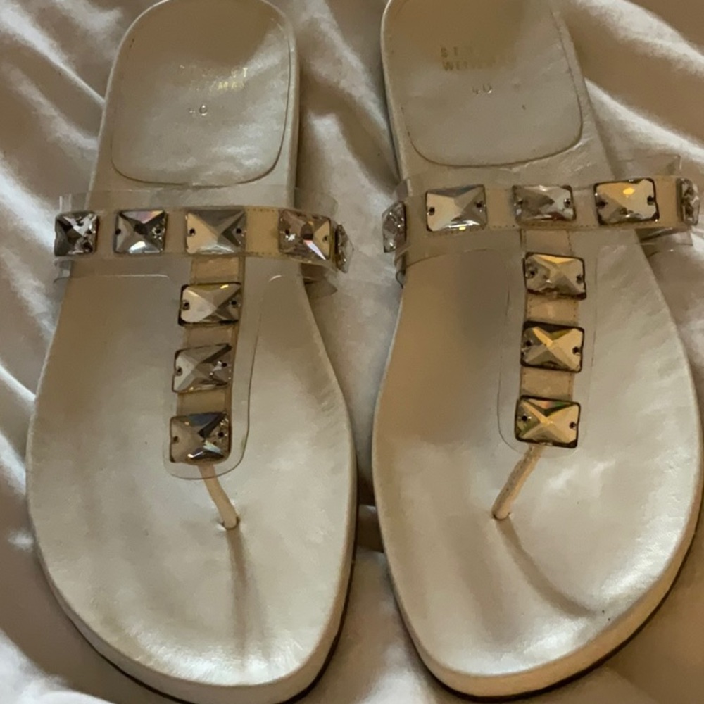 NWT Stuart Weitzman white sandals with square crystals, 40, 9.5, 9 see pix